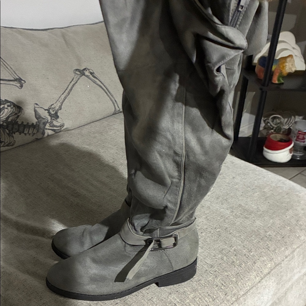 Gray Knee-High Boots